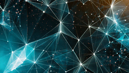 abstract polygonal space with connecting dots and lines dark background connection structure 3d widescreenの素材