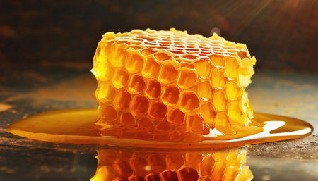 honey in honeycomb backgroundの素材