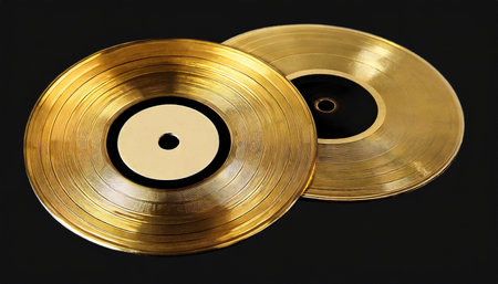 gold record music disc award isolated on blackの素材