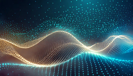 digital wave background with glowing particles technology conceptの素材