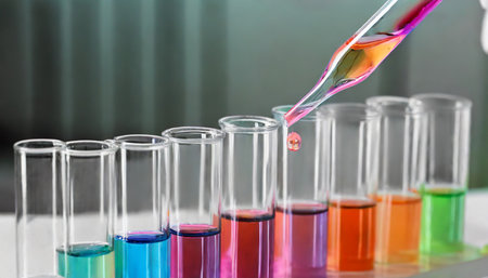 dripping liquid from pipette into test tube in laboratoryの素材
