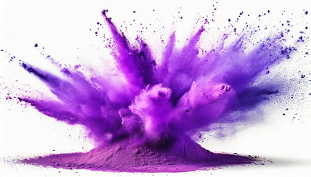 bright purple lilac holi paint color powder festival explosion isolated white background industrial print concept backgroundの素材