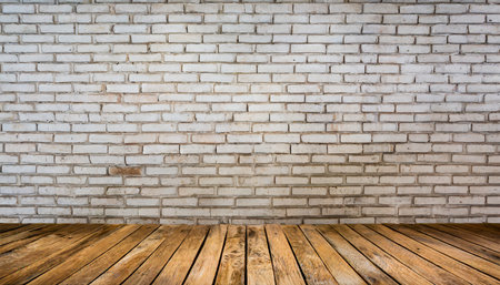 white brick wall background in rural room brick and wooden floor beautiful interior designの素材