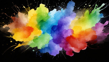 abstract colorful rainbow color painting illustration watercolor splashes isolated on background pngの素材