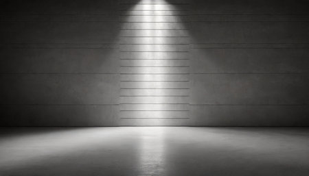 abstract empty modern concrete room with horizontal light stripe in the floor at the back wall and rough floor industrial interior background templateの素材