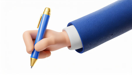 3d render cartoon character hand holds digital pen business icon clip art isolated on white backgroundの素材