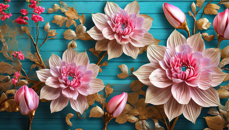3d wallpaper flower design with 3d background for home interior generative aiの素材