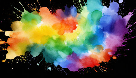 abstract colorful rainbow color painting illustration watercolor splashes isolated on background pngの素材