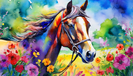 colorful painting of a horse generative aiの素材