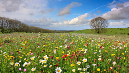 wild flower meadow in spring generative aiの素材