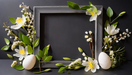 dark frame with spring theme border with negative space empty spaceの素材