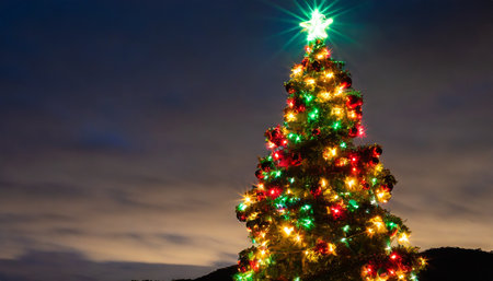 vibrant christmas tree lights illuminating the holiday season with copy spaceの素材