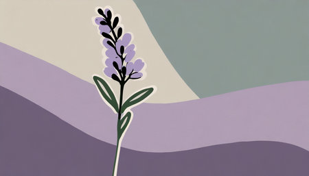 simple minimalistic lavender flower illustration on a plain colorful backgroundの素材
