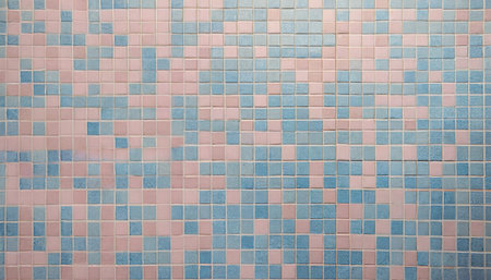 soft pink blue pastel colored checkered square mosaic tiles wall texture backgroundの素材