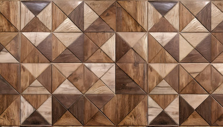 abstract brown wooden glazed glossy deco glamour mosaic tile wall texture with geometric shapes wood backgroundの素材