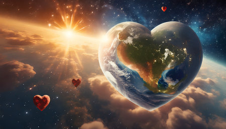 beautiful heart shaped planet in space with epic light for a romantic valentines card for scientists generative aiの素材
