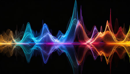 colored sound wave on black backgroundの素材