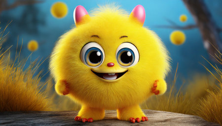 cute yellow furry monster 3d cartoon characterの素材