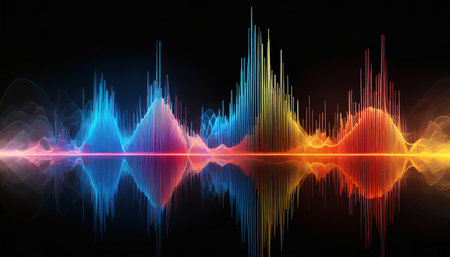 bright sound waves on black backgroundの素材