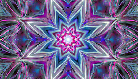 star mania in blue pink white and violet a digital abstract fractal image with an optically challenging psychedelic design in blue pink and violetの素材