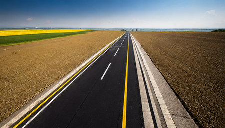 asphalt road top view highway line marksの素材