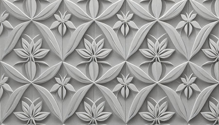 white geometric floral leaves 3d tiles wall texture background illustration banner panoramaの素材