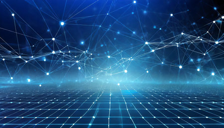 blue abstract background with a network grid and particles connected as technology computer data graph wallpaper concept generative aiの素材