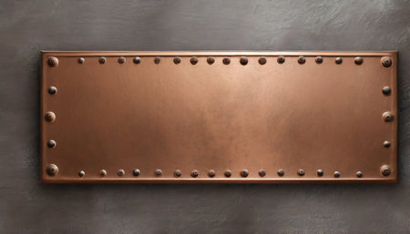 old narrow bronze metal plate or nameboard with rivets 3d illustrationの素材