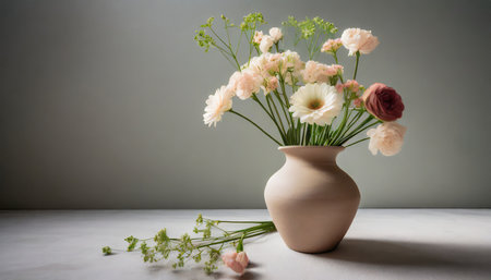 a bunch of flower in a ceramic vase simple and minimal home decoration generative aiの素材