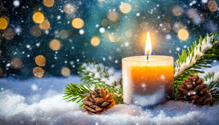 advent candle on christmas with snowの素材