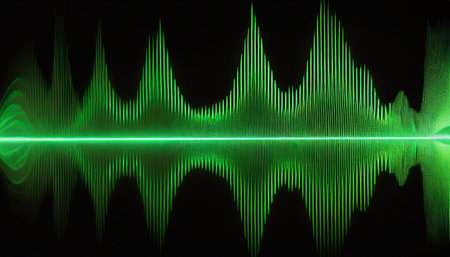 green sound waves on black backgroundの素材