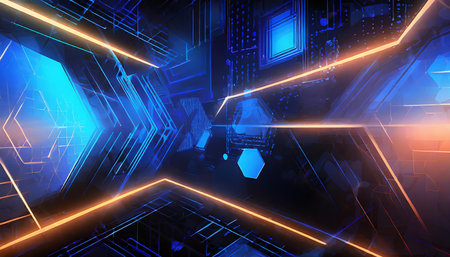 abstract techno geometric glowing neon background wallpaper tectureの素材