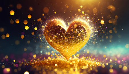 heart burst soft bokeh cinematic style bright neon exciting vibrant liquid gold generative aiの素材