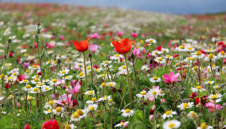 wild flower meadow in spring generative aiの素材