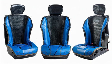 set collection of blue black carbon fiber motorsport race car tuning sim racing bucket seat isolated white backgroundの素材