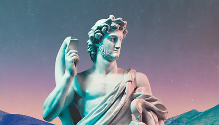 greek statue of david vapor synth retro wave background conceptの素材