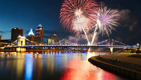 night fireworks in cincinnatiの素材