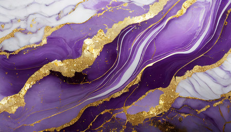 luxury violet marble liquid texture with gold splashesの素材
