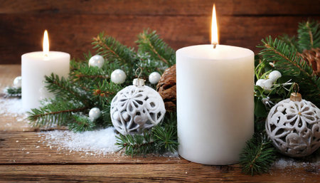 christmas advent decoration with white candleの素材