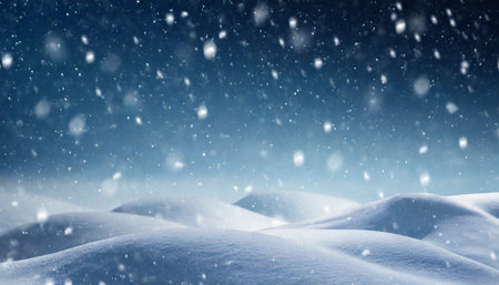 beautiful ultrawide background image of light snowfall falling over of snowdriftsの素材