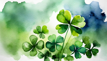green clover watercolor illustrationの素材