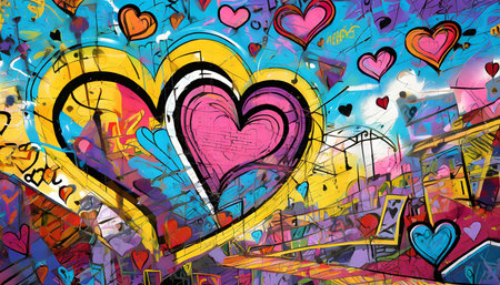 abstract street art grafitti background heart background genertive aiの素材