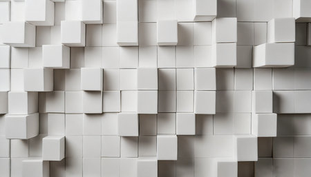 random shifted white cube boxes block background wallpaper banner with copy spaceの素材