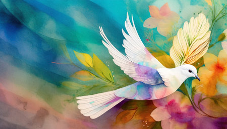 abstract and colorful illustration of a peace dove as banner or header for social media generative aiの素材
