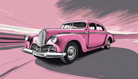 old pink car isolated on pink background ai generated artの素材