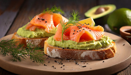toast with avocado cream and smoked salmon generative aiの素材