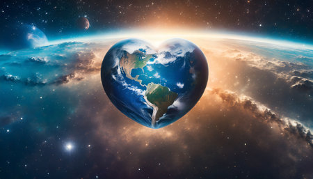beautiful heart shaped planet in space with epic light for a romantic valentines card for scientists generative aiの素材