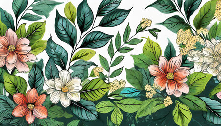 floral flower leaves leaf illustration digital artの素材