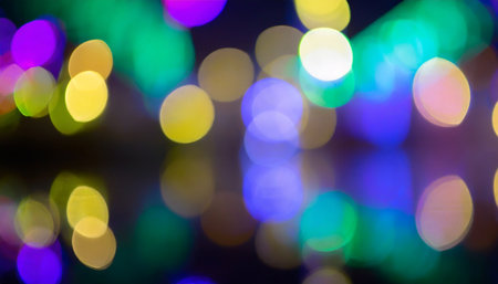 multi colored neon lights on a dark city street reflection of neon light in puddles and water abstract night background blurred bokeh light night view colorfulの素材