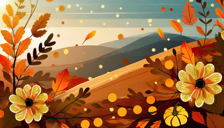 colorful autumn and thanksgiving illustration wallpaper bannerの素材